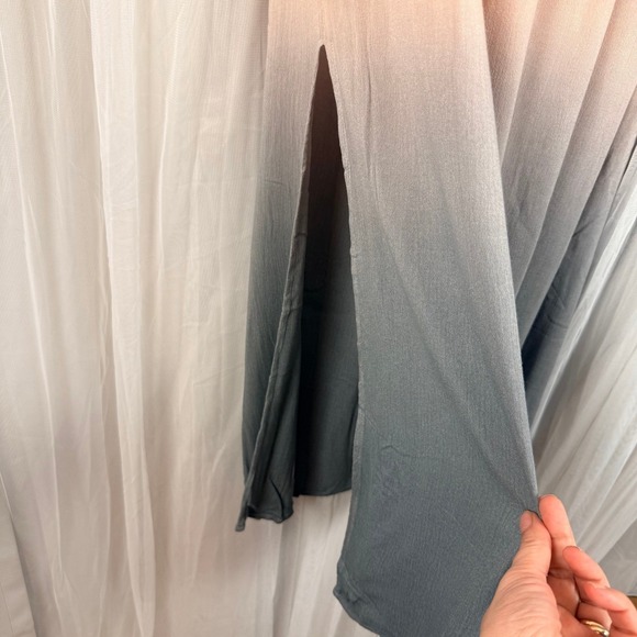 Peach/Pink Grey Ombre Maxi Dress Smocked Waist Keyhole Size Small - Picture 6 of 11